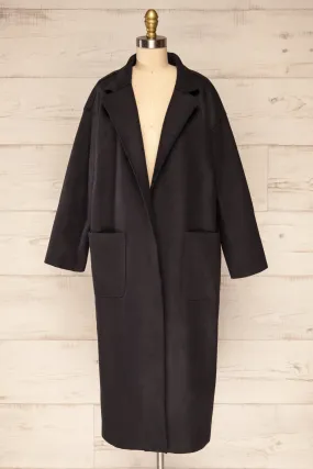 Oia Black | Open Front Trench Coat