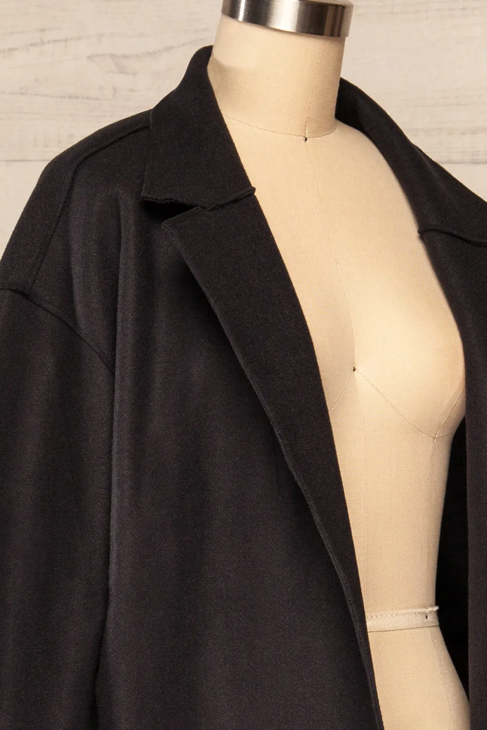 Oia Black | Open Front Trench Coat