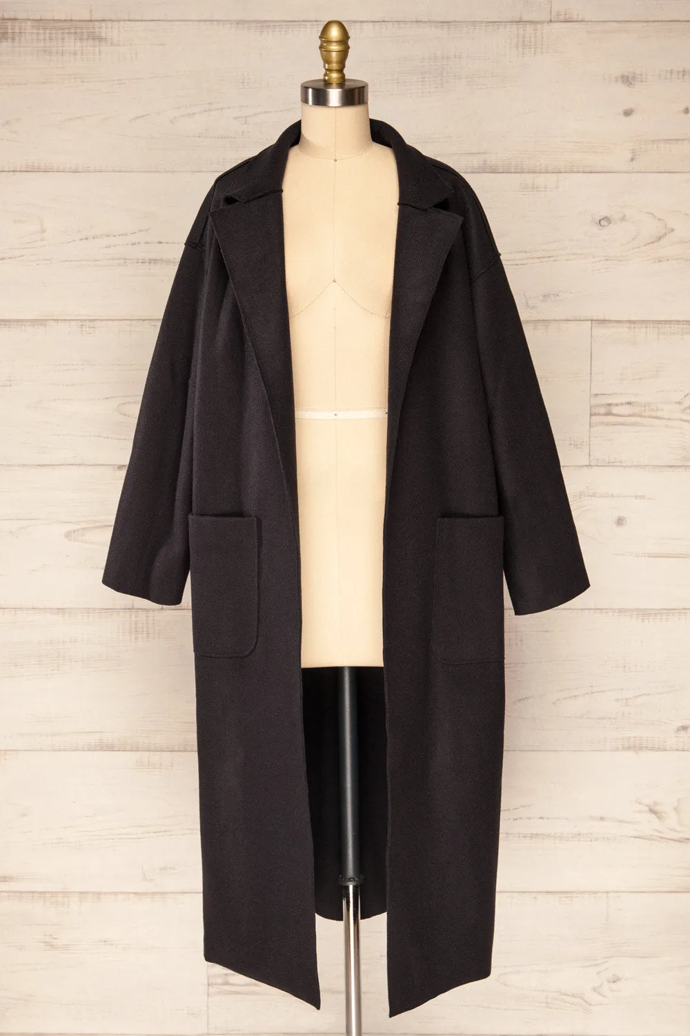 Oia Black | Open Front Trench Coat