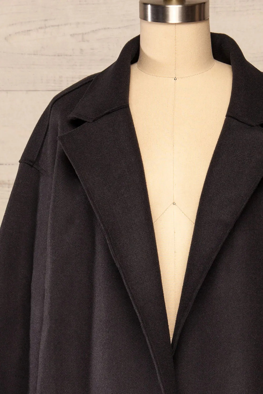 Oia Black | Open Front Trench Coat