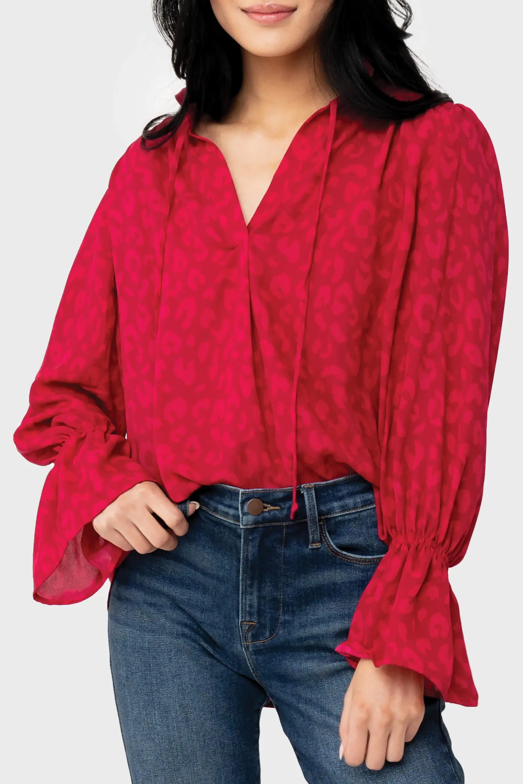 Open Tie Neck Voluminous Blouse