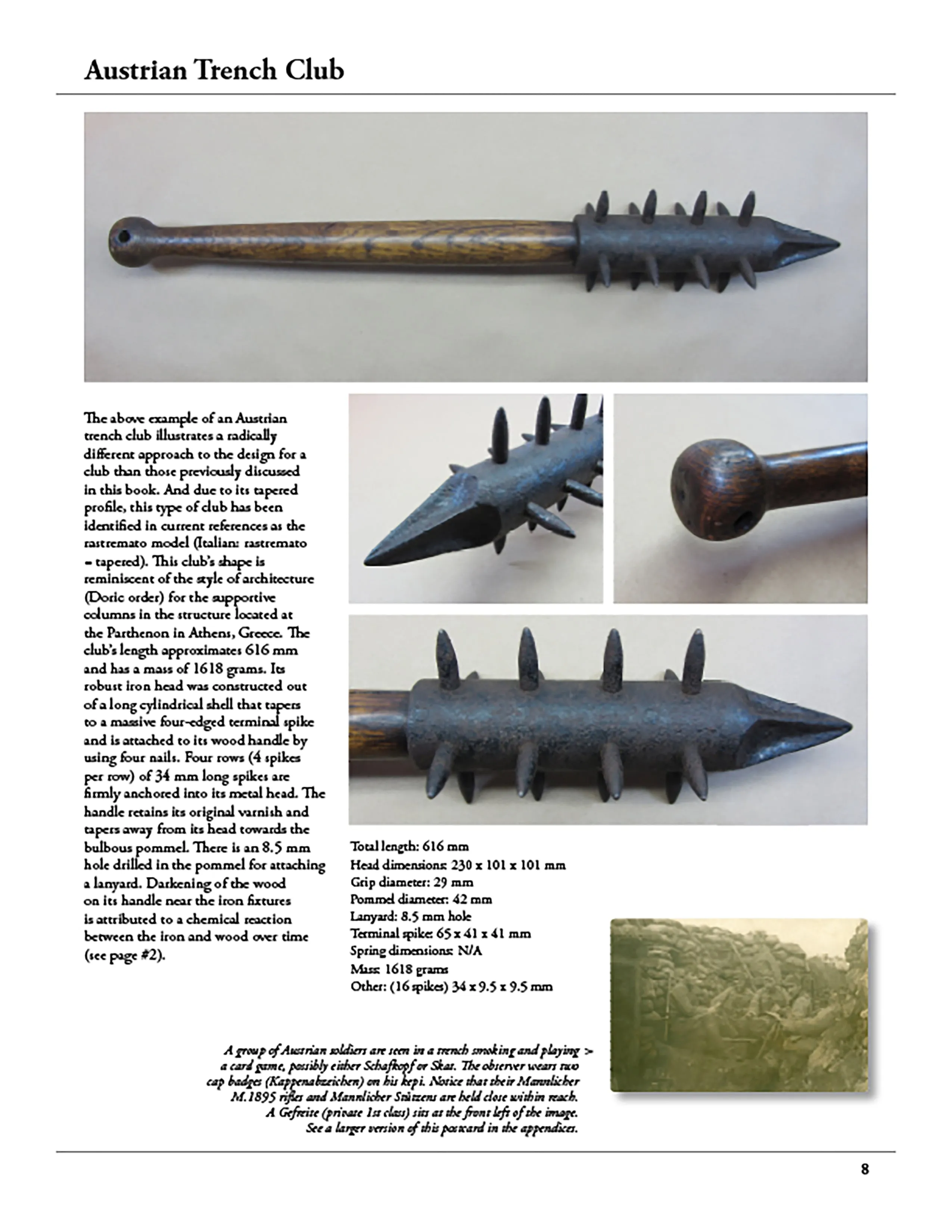 Original Austro-Hungarian WWI Rastremato Model Trench Raiding Club - Featured in Book At Arm's Length Volume 1