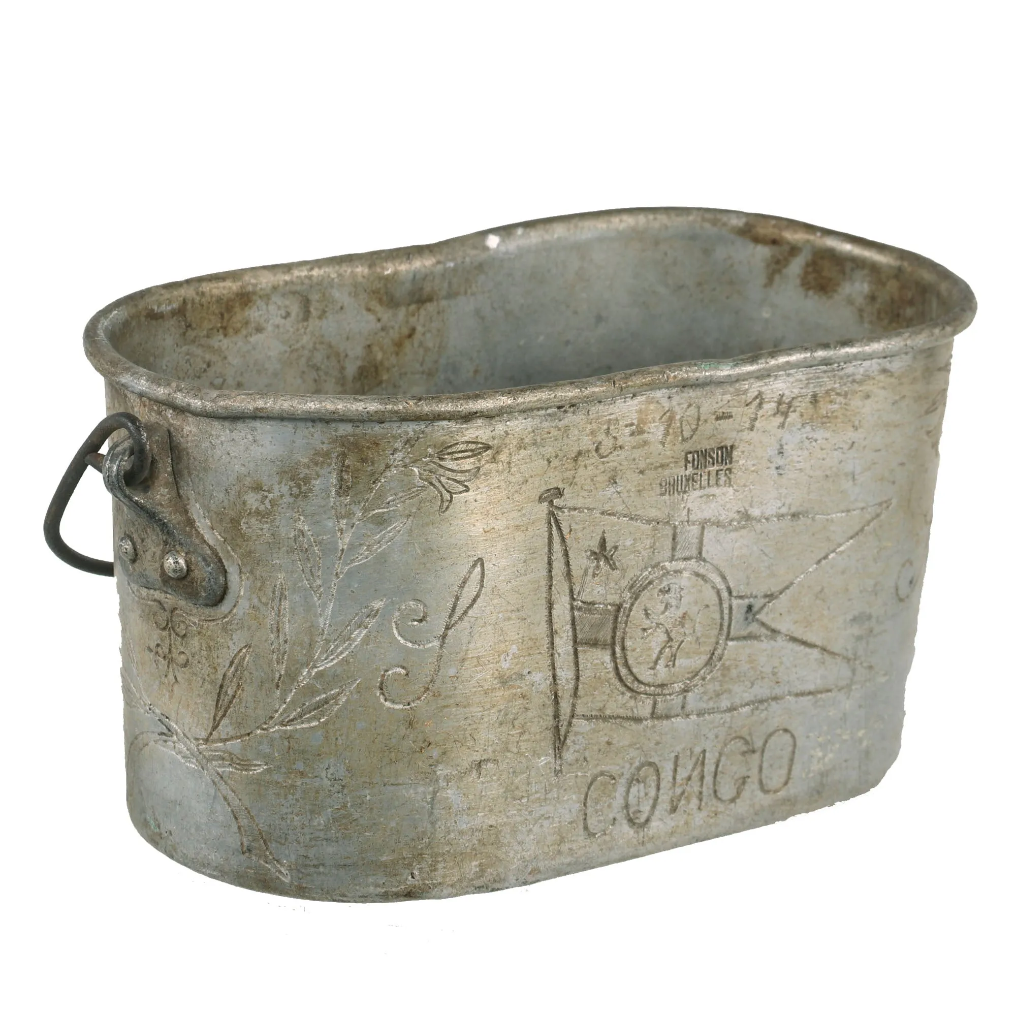 Original Belgian WWI Engraved Mess Kit Trench Art Dated 1914 - Featured In The Book “Trench Art, An Illustrated History” by Jane Kimball on Page 224