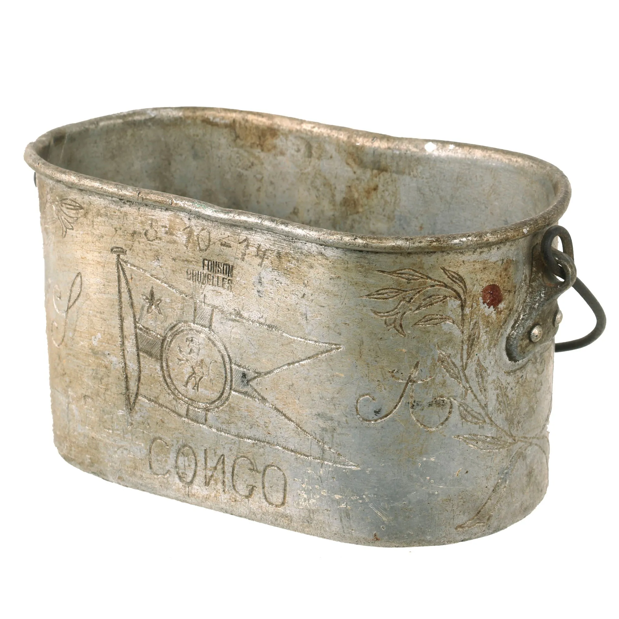 Original Belgian WWI Engraved Mess Kit Trench Art Dated 1914 - Featured In The Book “Trench Art, An Illustrated History” by Jane Kimball on Page 224