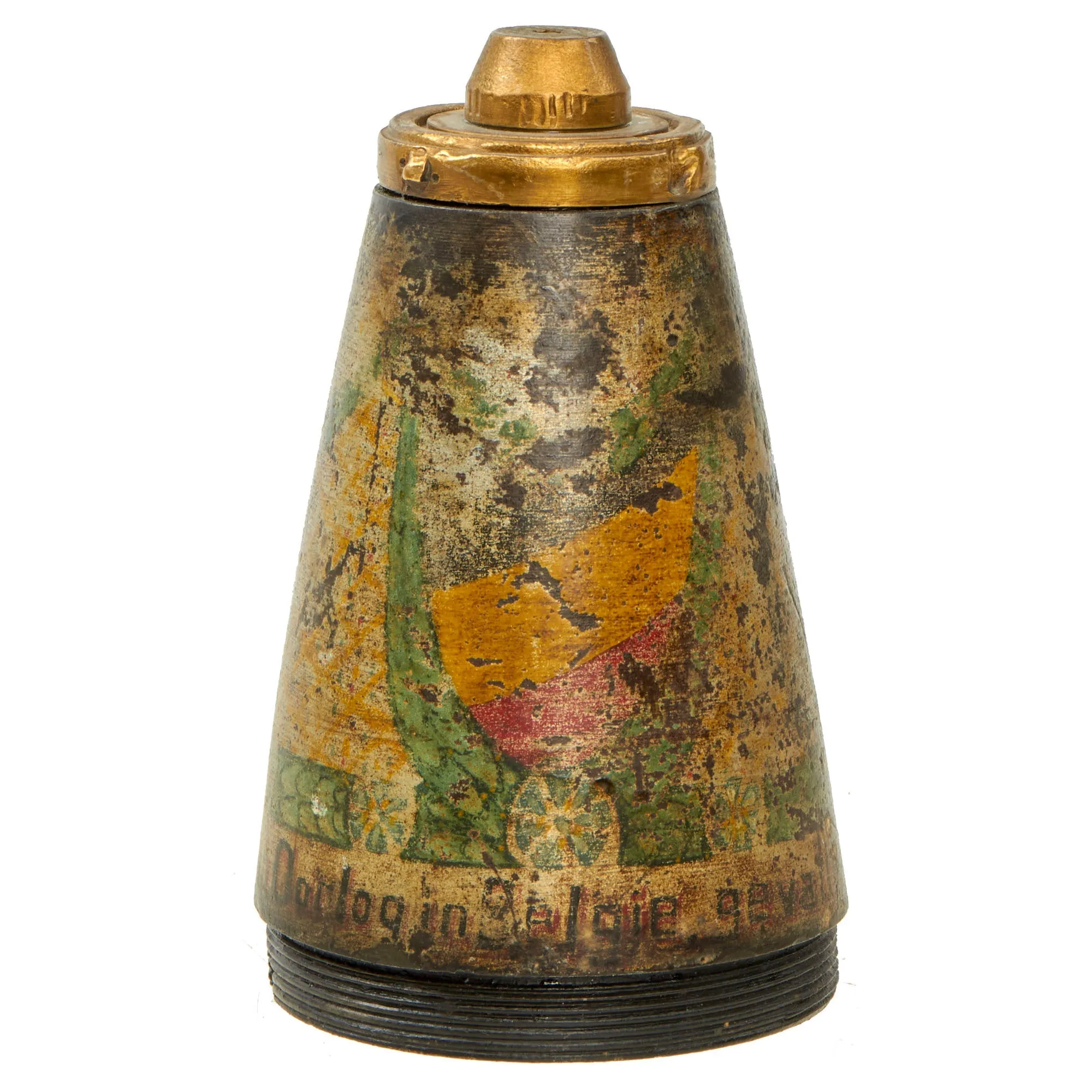 Original Belgian WWI Inert 75mm Fuse Painted Trench Art As Featured In The Book “Trench Art, An Illustrated History” by Jane Kimball on Page 164