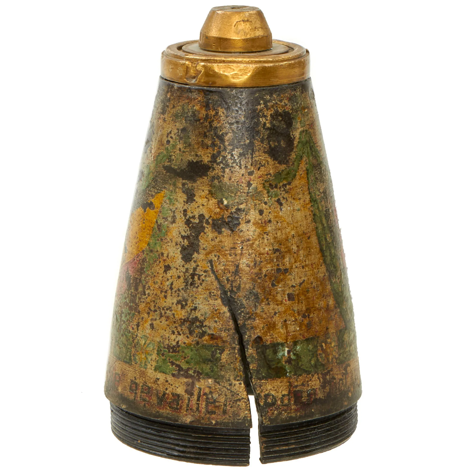 Original Belgian WWI Inert 75mm Fuse Painted Trench Art As Featured In The Book “Trench Art, An Illustrated History” by Jane Kimball on Page 164