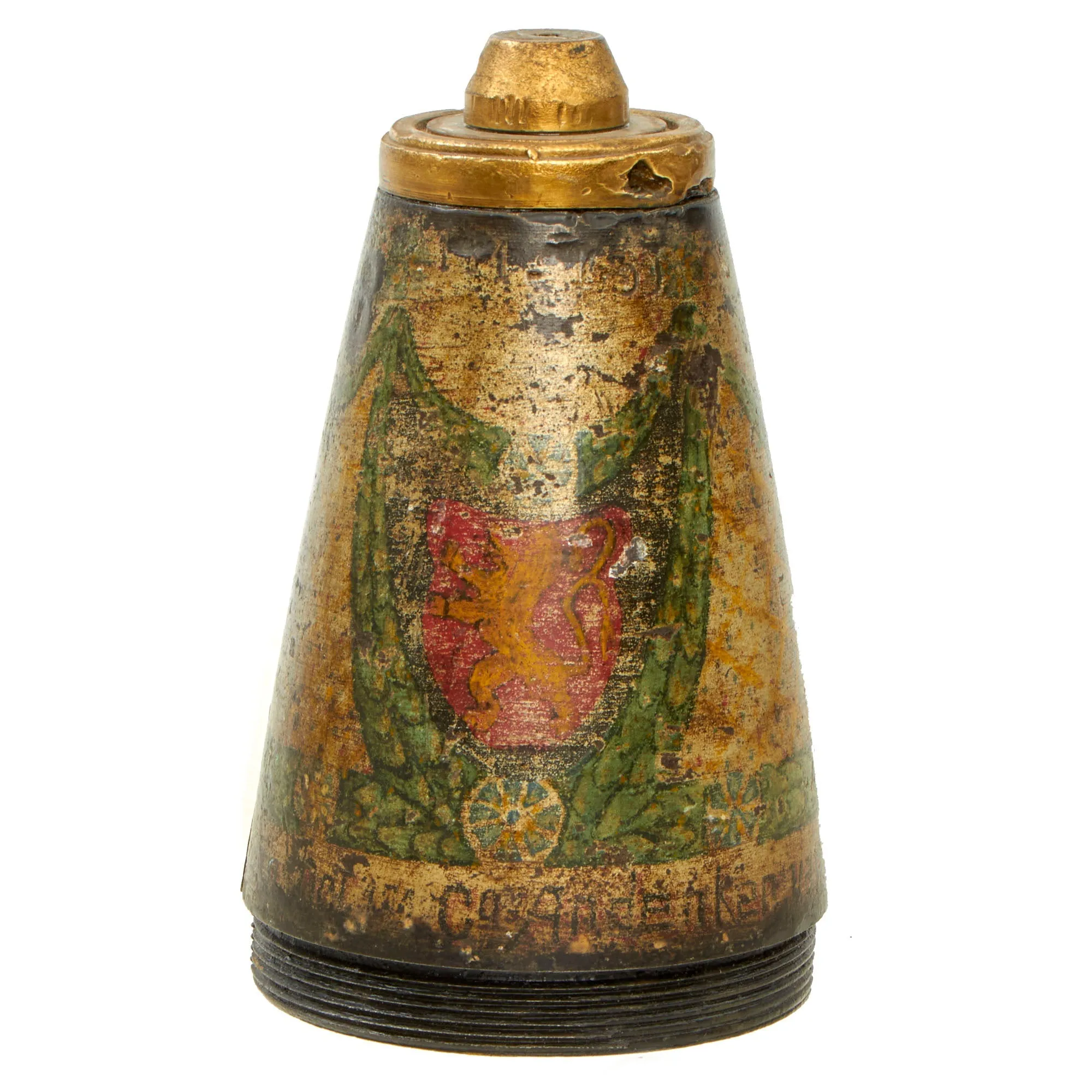 Original Belgian WWI Inert 75mm Fuse Painted Trench Art As Featured In The Book “Trench Art, An Illustrated History” by Jane Kimball on Page 164