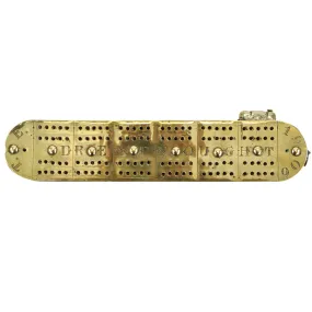 Original British WWI Royal Navy Trench Art Brass & Wood Cribbage Board marked DREADNOUGHT - dated 1906