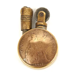 Original British WWI Tommy Trench Art Two Penny Lighter Dated 1917