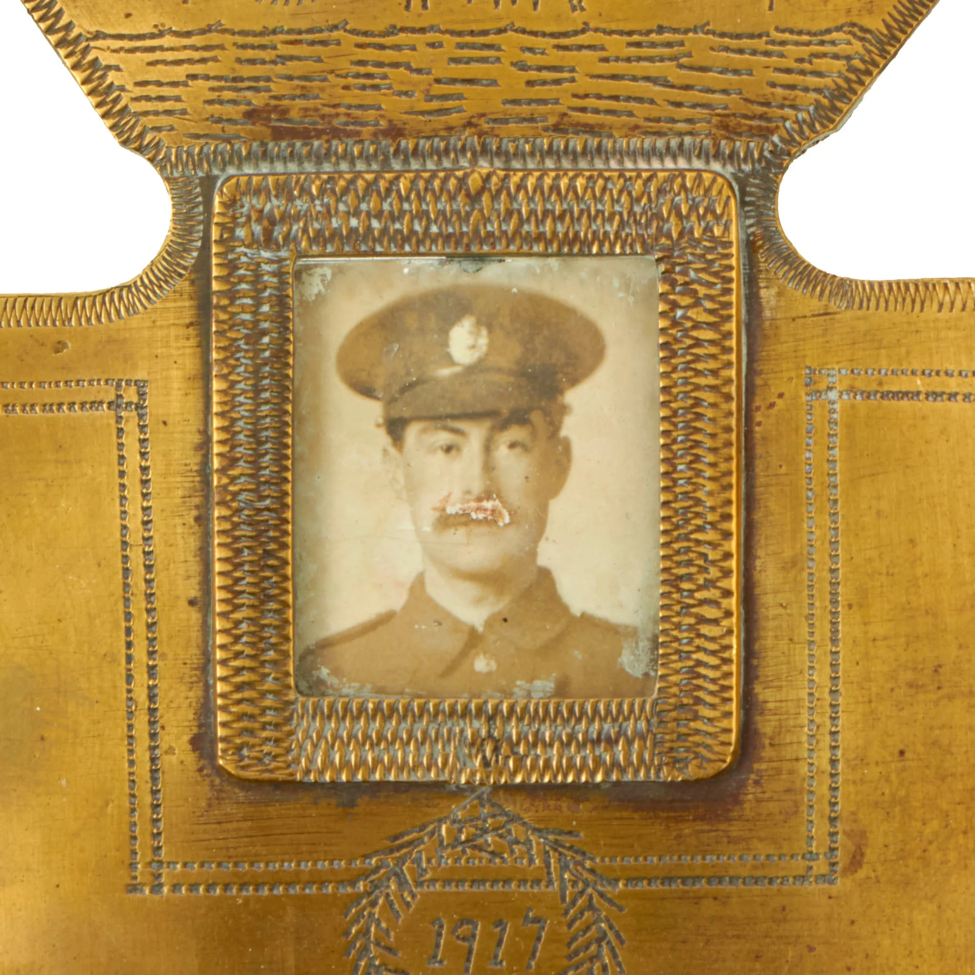 Original British WWI “Trench Art” K.I.A. Memorial Picture Frame Made From Scrap Brass As Featured In The Book “Trench Art, An Illustrated History” by Jane Kimball on Page 309 - Edgar Cook, Royal Engineers