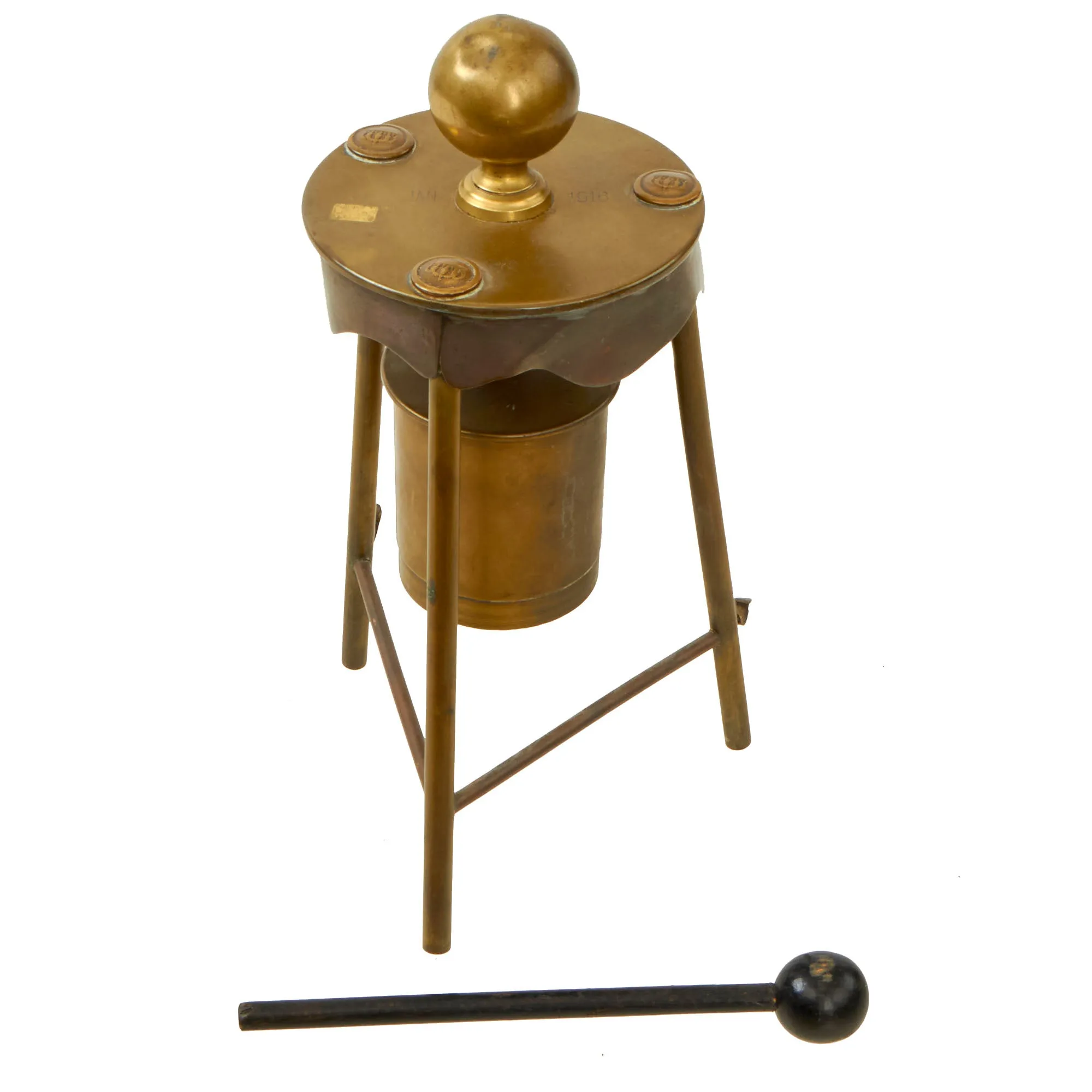 Original German WWI Trench Art “Dinner Gong” Made From Scrap Artillery Shell Brass As Featured In The Book “Trench Art, An Illustrated History” by Jane Kimball on Page 194