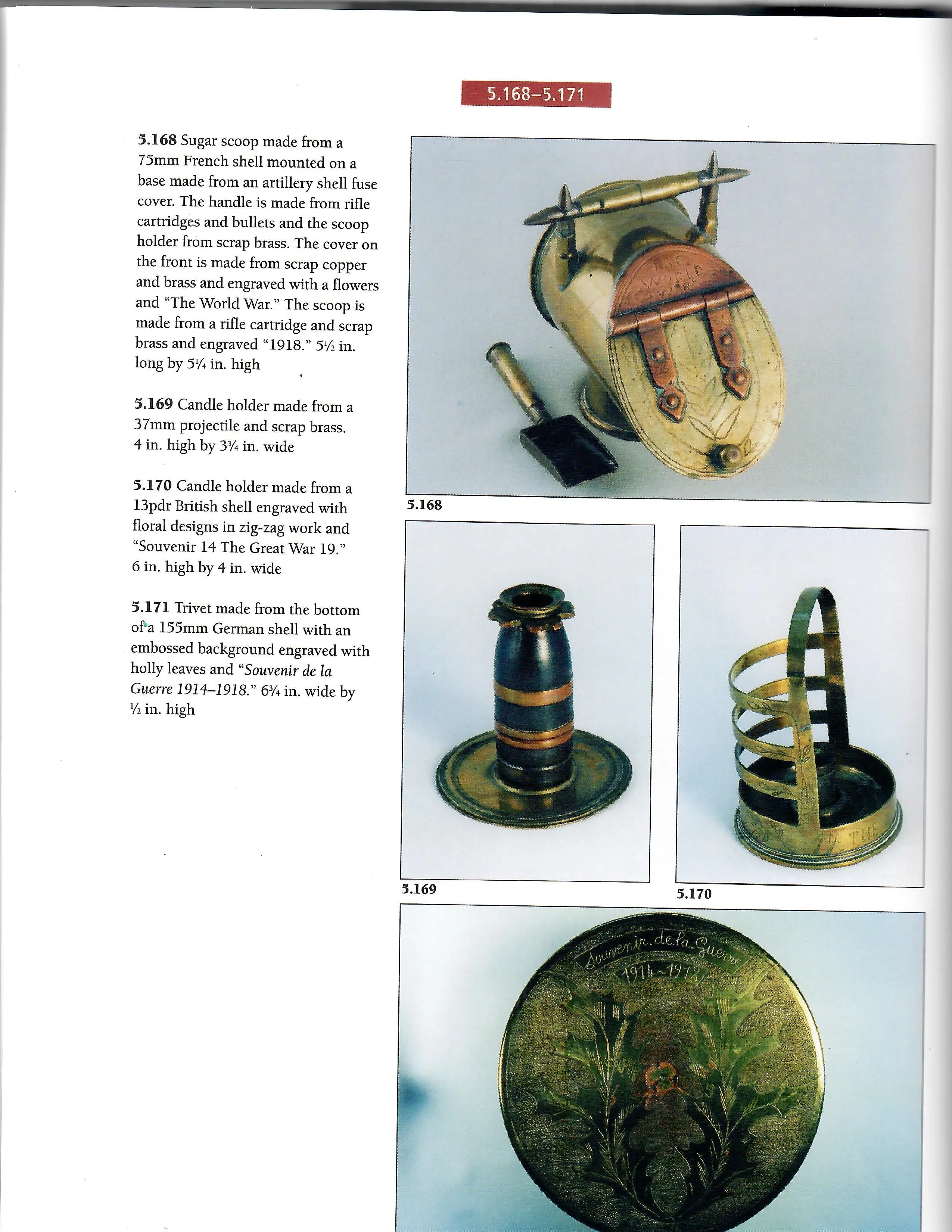 Original U.S. WWI Trench Art Brass 75mm Shell Casing Sugar Container With Scoop, As Featured In The Book “Trench Art, An Illustrated History” by Jane Kimball on Page 196