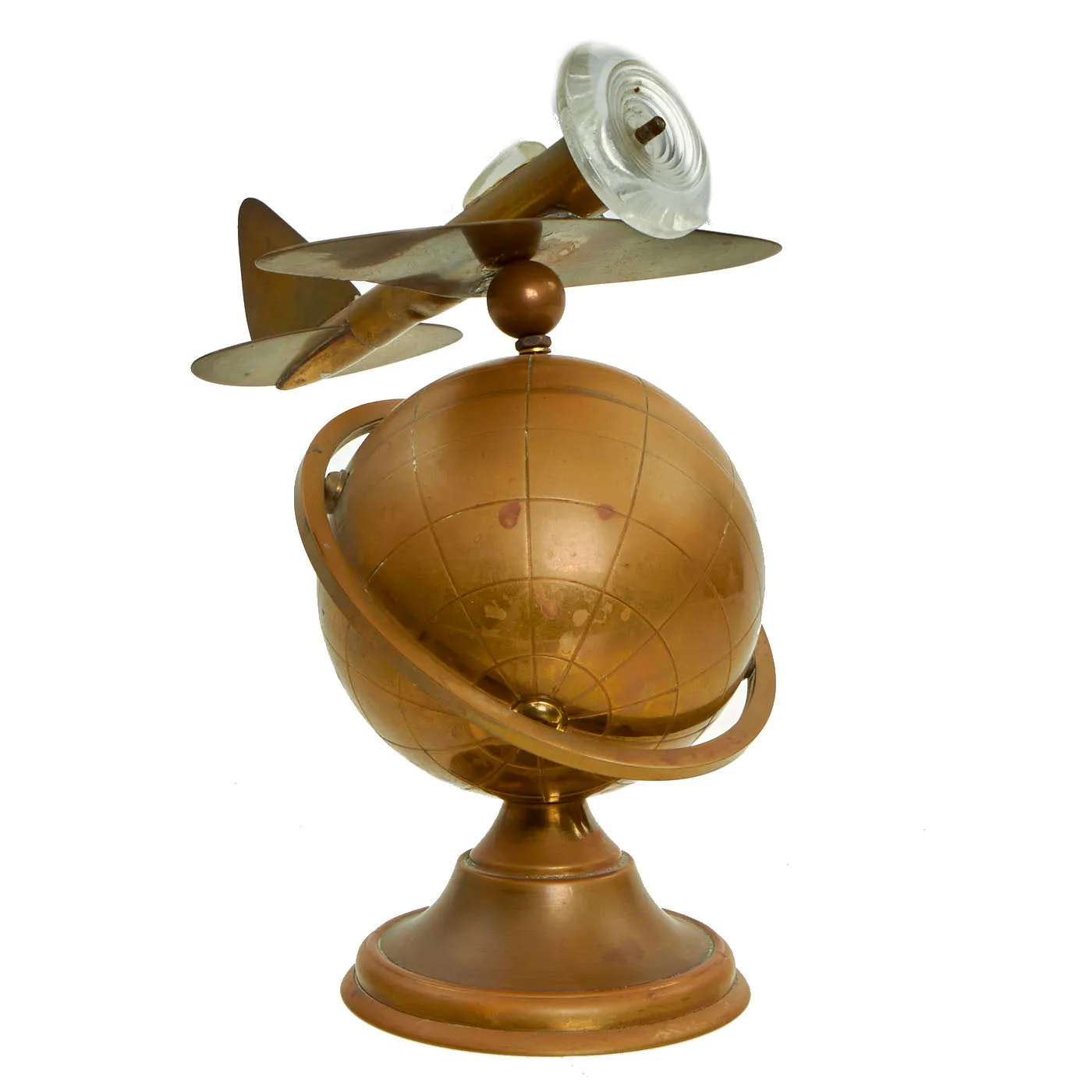 Original U.S. WWII Trench Art Airplane / Globe Desktop Cigarette Box