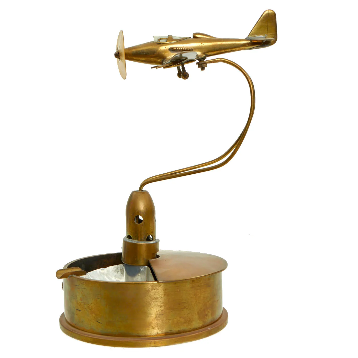 Original U.S. WWII Trench Art Ashtray w/ Sterling Senior Pilot Wings and Handcrafted Bell P-39 Airacobra