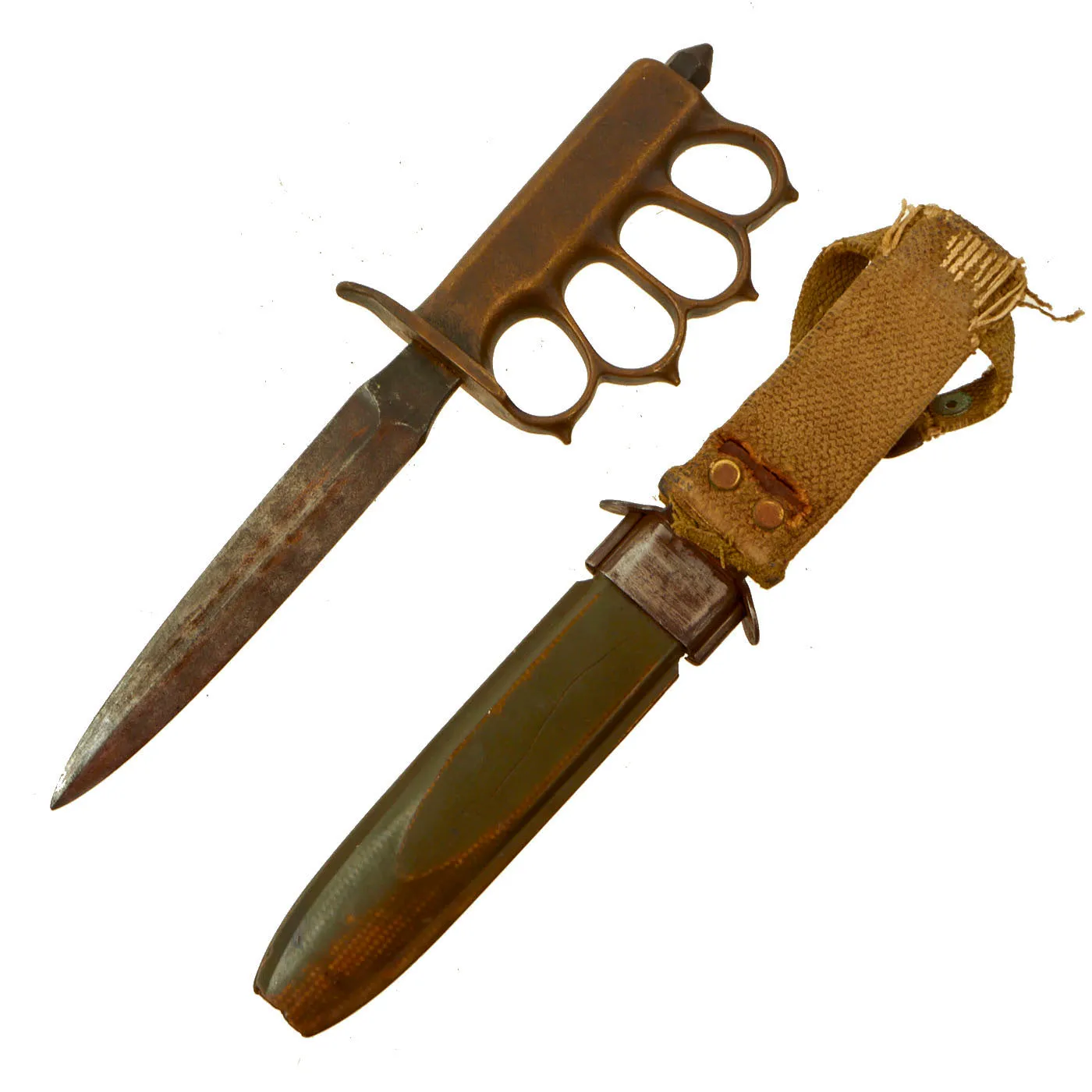 Original U.S. WWI/WWII Model 1918 Mark 1 Trench Knife “Paratrooper” Modified with M8 Scabbard