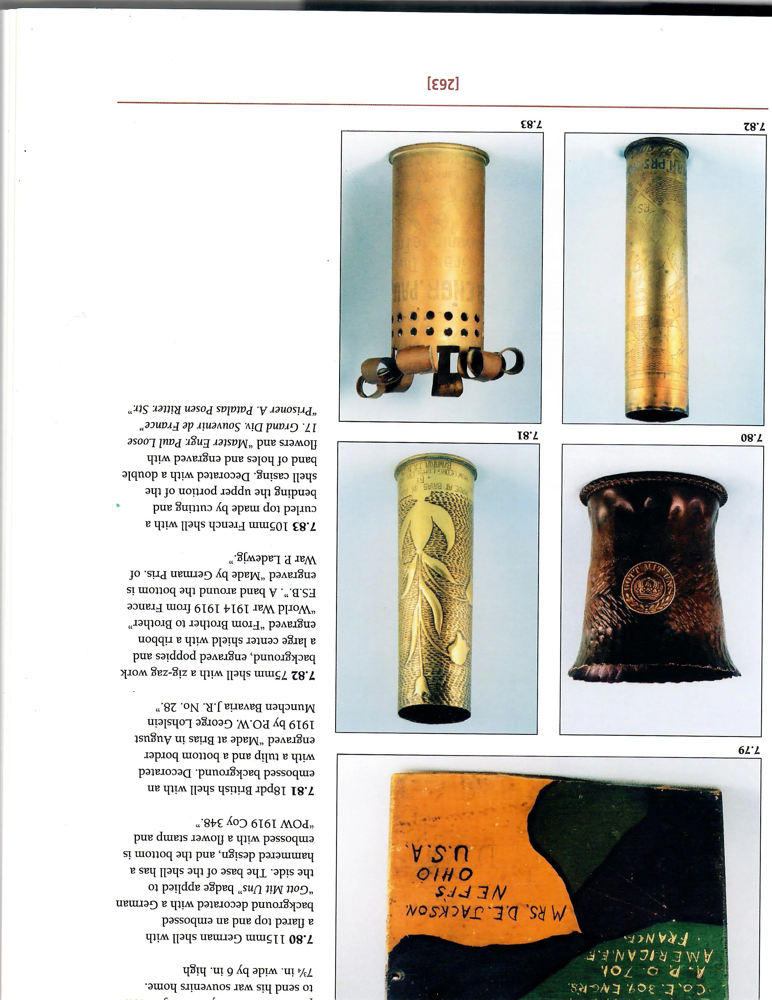 Original WWI German POW Trench Art Brass 115mm Shell Casing Vase With “Gott Mit Uns” Buckle roundel Applied, As Featured In The Book “Trench Art, An Illustrated History” by Jane Kimball on Page 263