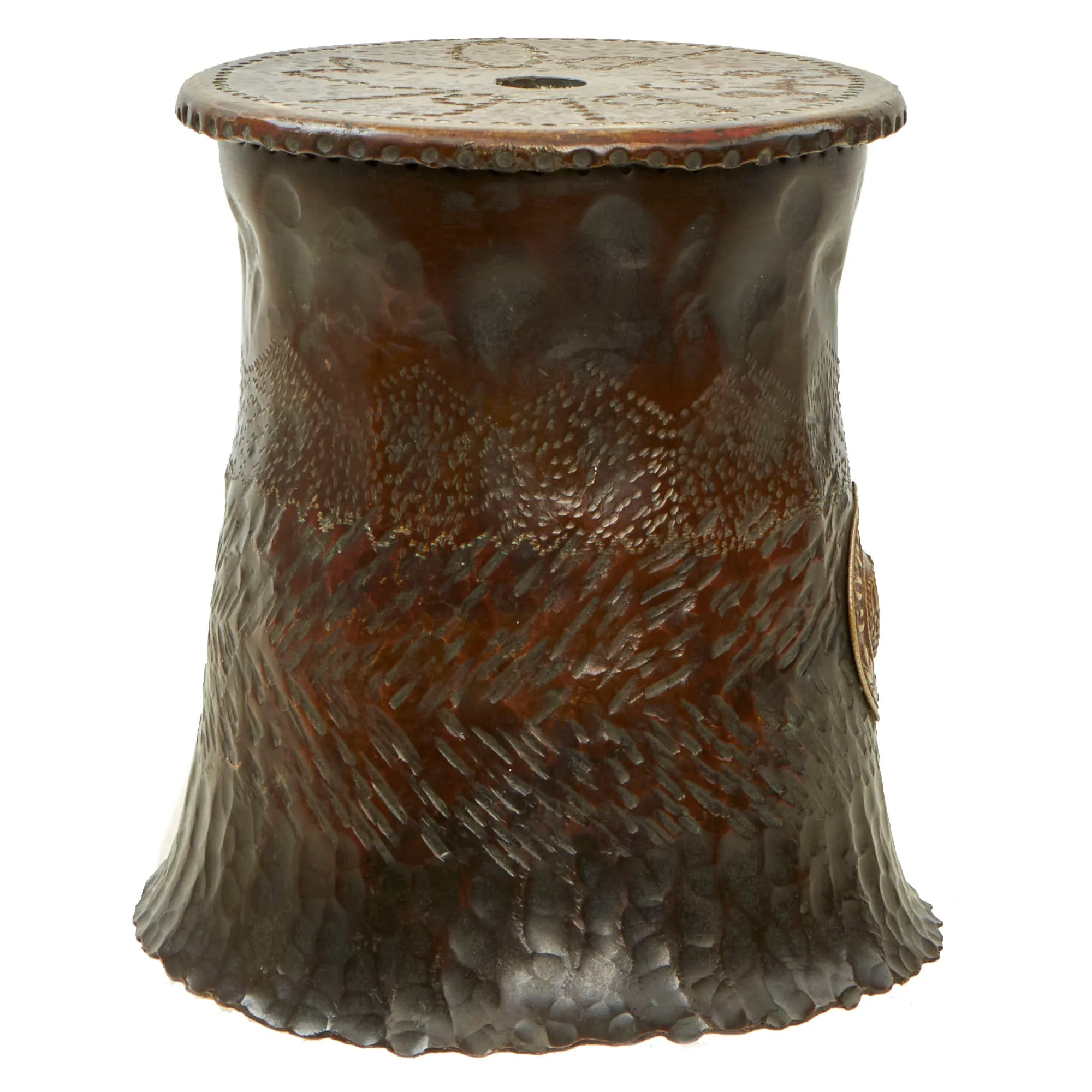 Original WWI German POW Trench Art Brass 115mm Shell Casing Vase With “Gott Mit Uns” Buckle roundel Applied, As Featured In The Book “Trench Art, An Illustrated History” by Jane Kimball on Page 263