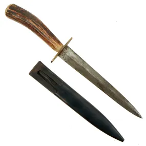 Original WWII Custom Trench/Boot Knife with Antler Grip - Fairbairn Sykes 3rd Pattern Style Blade