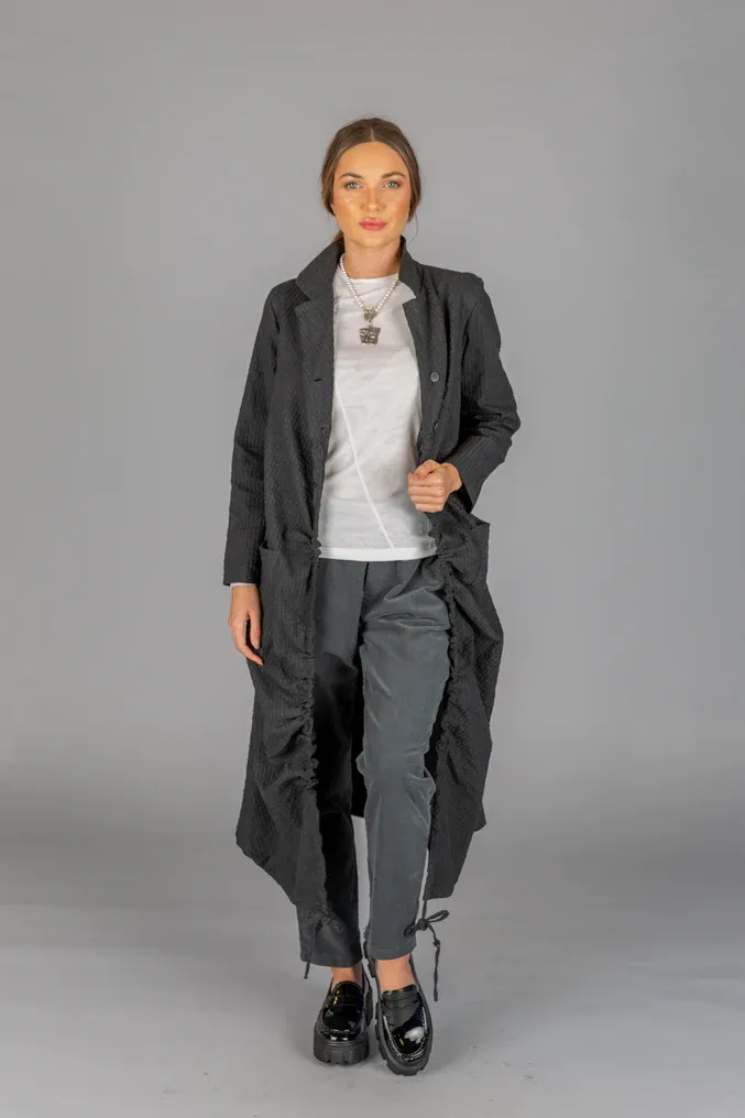 Paolo Tricot Sale, WT220821 Long Ruched Coat 50% Off Regular Price