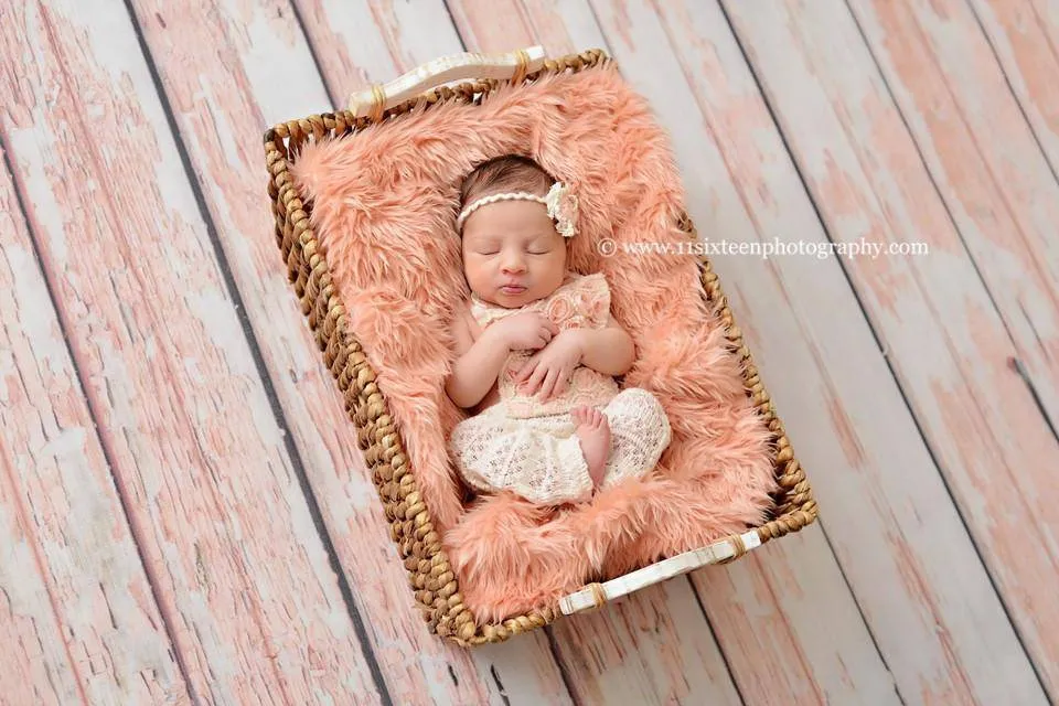 Peach Papaya Mongolian Faux Fur Photography Prop Rug Newborn Baby