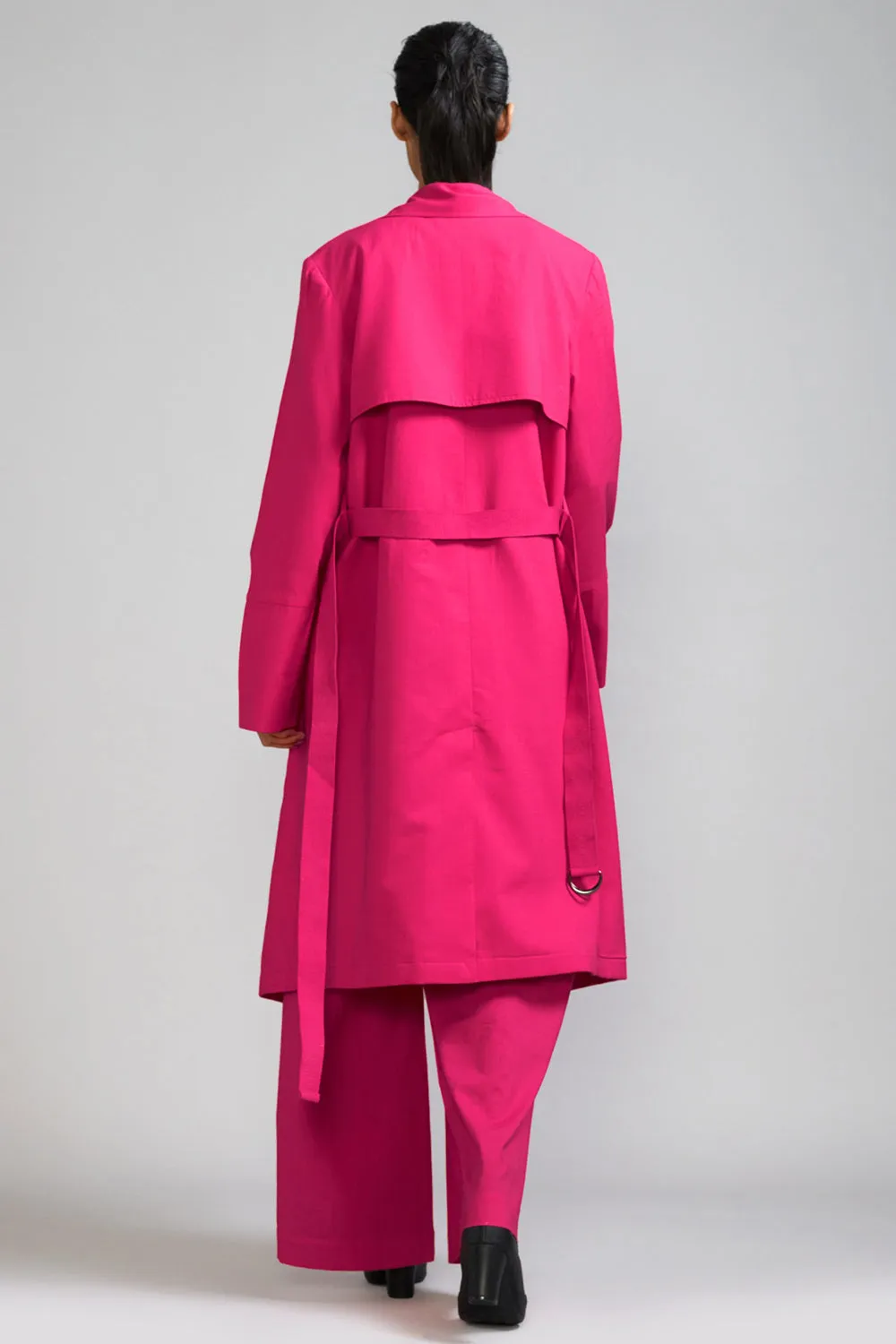 Pink Cotton Long Trench Jacket