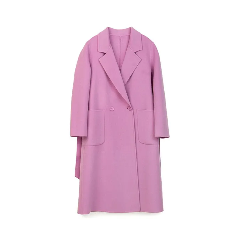 Pink Double Sided Belted Long Overcoats