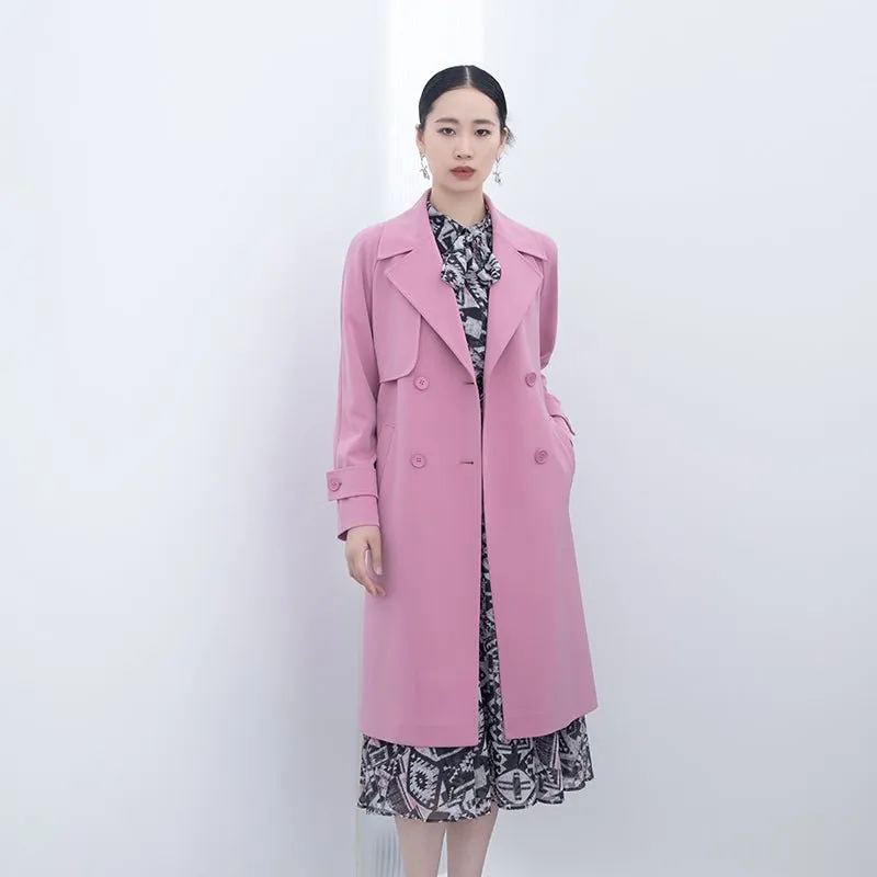 Pink Long Classic Trench Overcoats