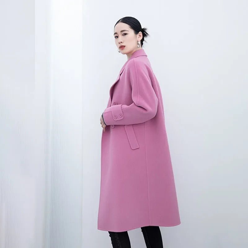 Pink Long Woolen Double Breasted Overcoats