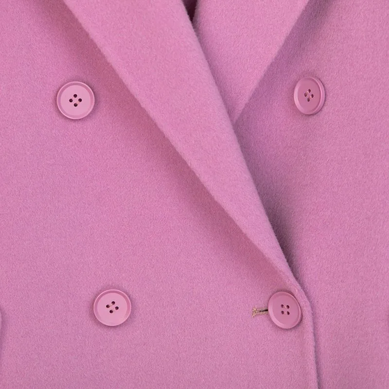 Pink Long Woolen Double Breasted Overcoats