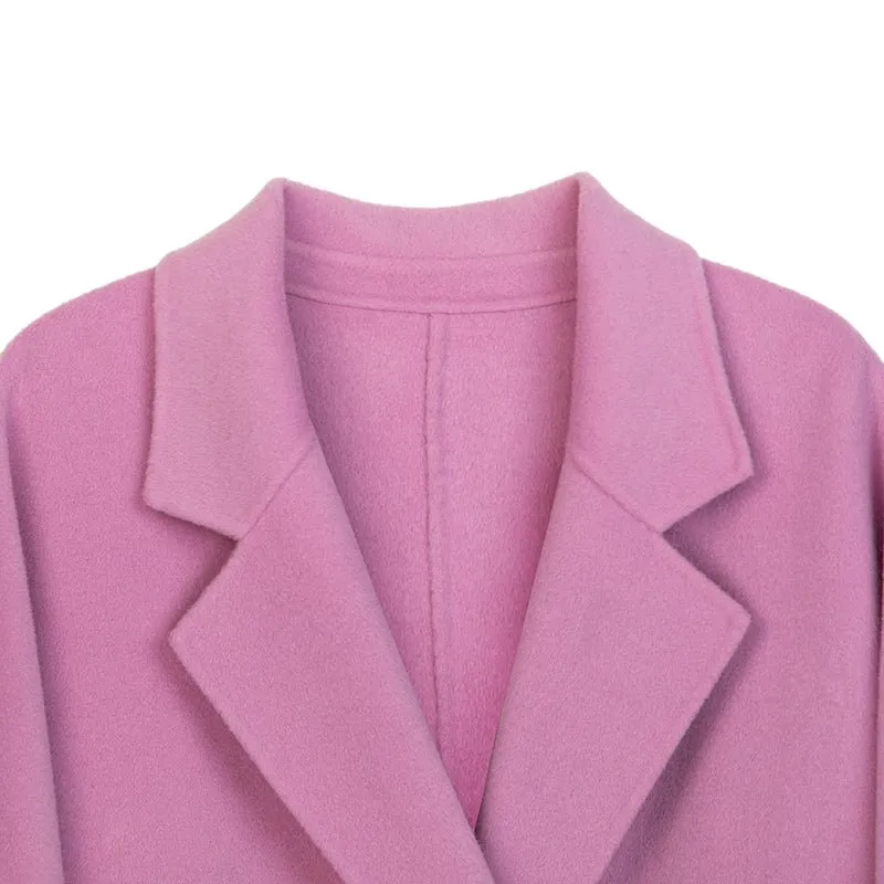 Pink Long Woolen Double Breasted Overcoats