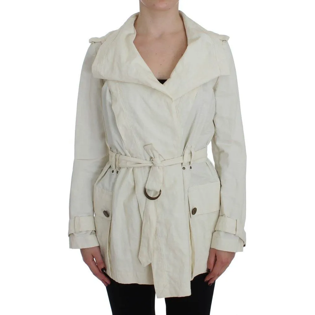 PLEIN SUD Elegant White Wrap Trench Jacket