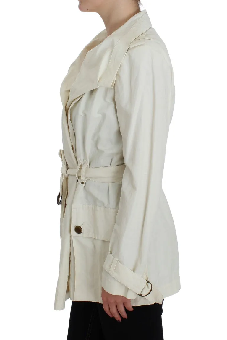 PLEIN SUD Elegant White Wrap Trench Jacket