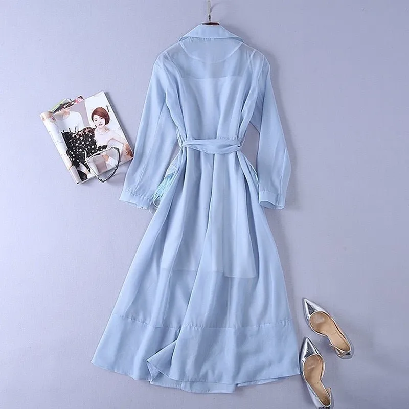 Pre Order:  Blue Transparent Trench Dress