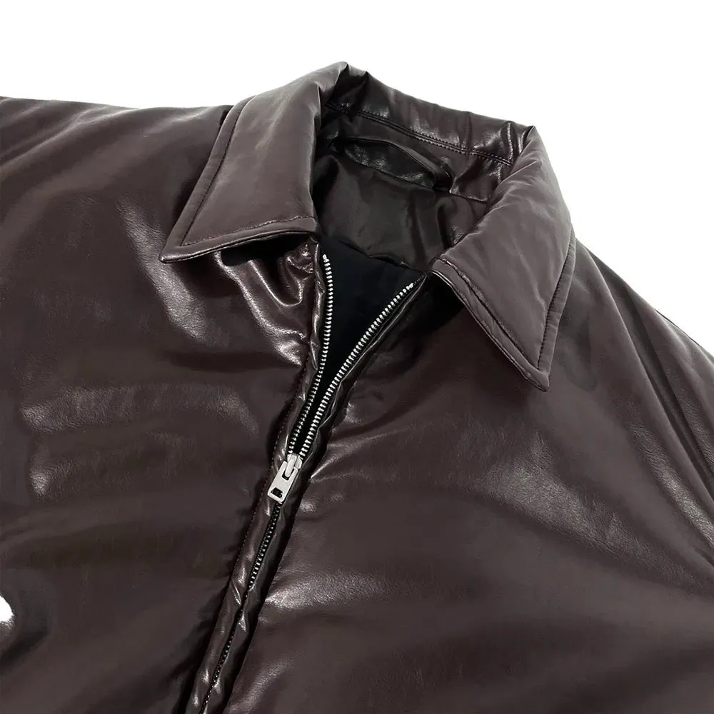 Pre Order:  Faux Leather Zip-Up Warm Jacket