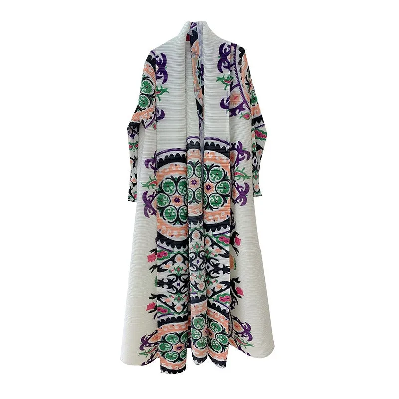 Pre Order: White Printed Lace Up Casual Robe Coat