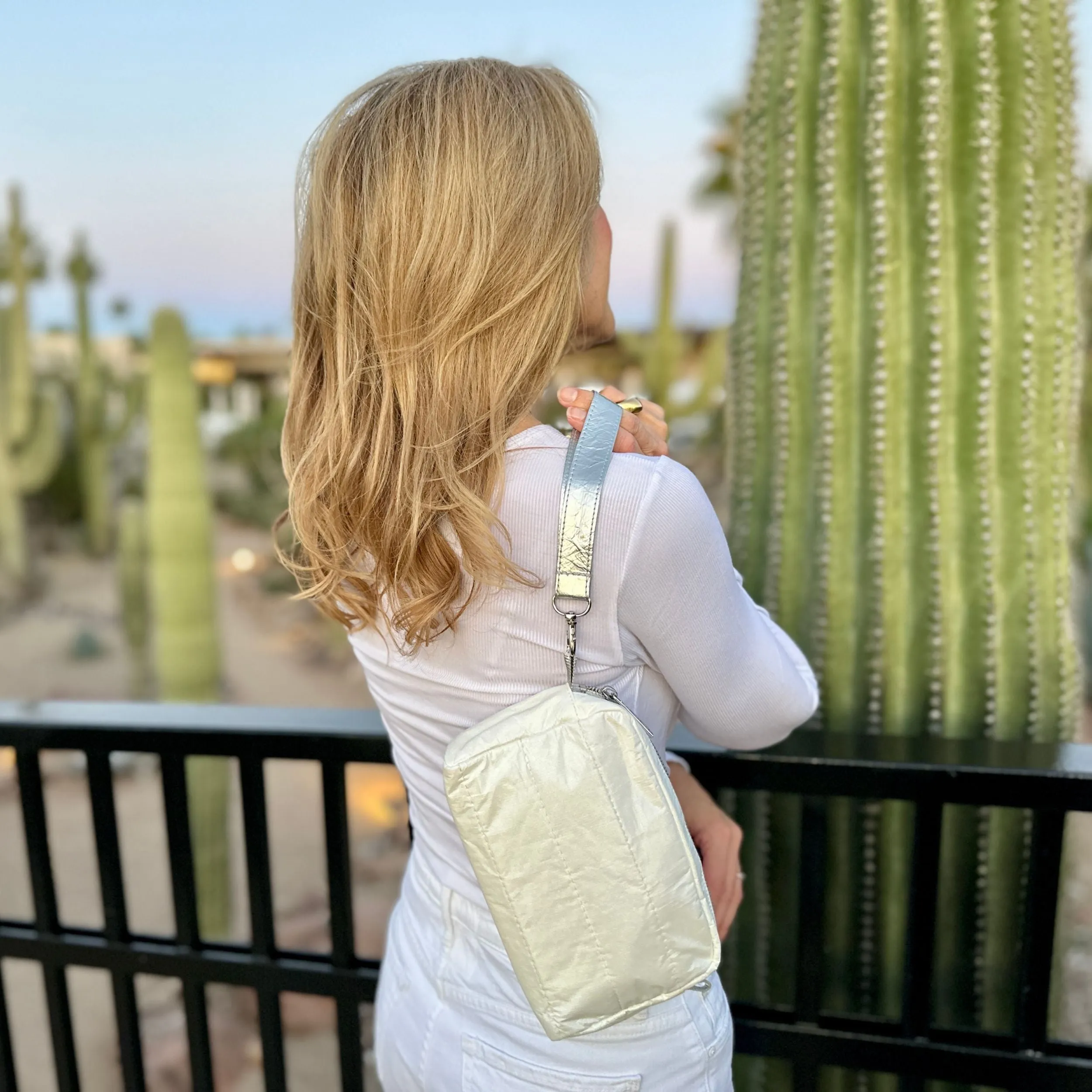 Puffer Mini Clutch with Loopholes in Shimmer White