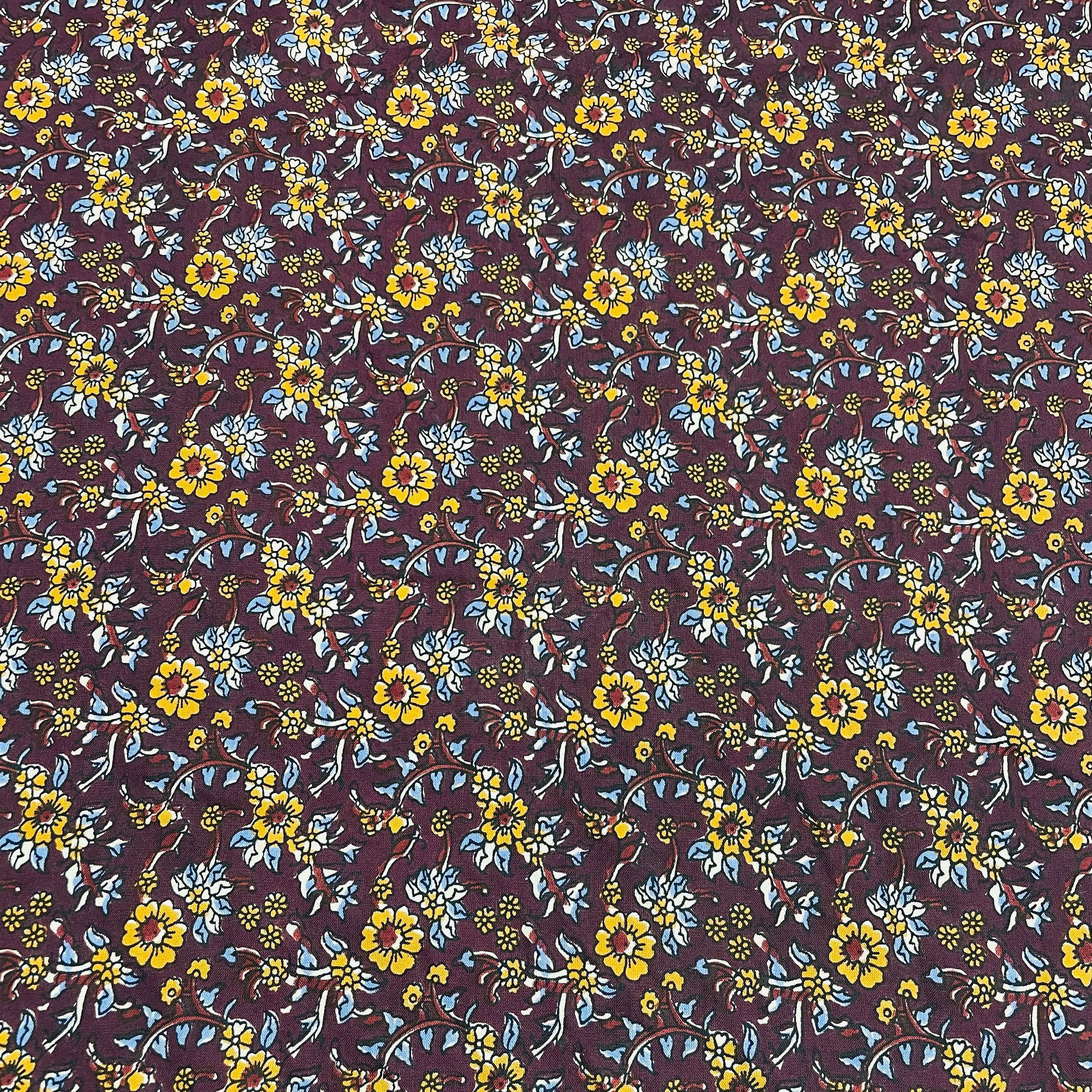 Purple Yellow Floral Print Rayon Fabric TU-11652