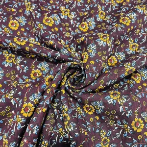 Purple Yellow Floral Print Rayon Fabric TU-11652