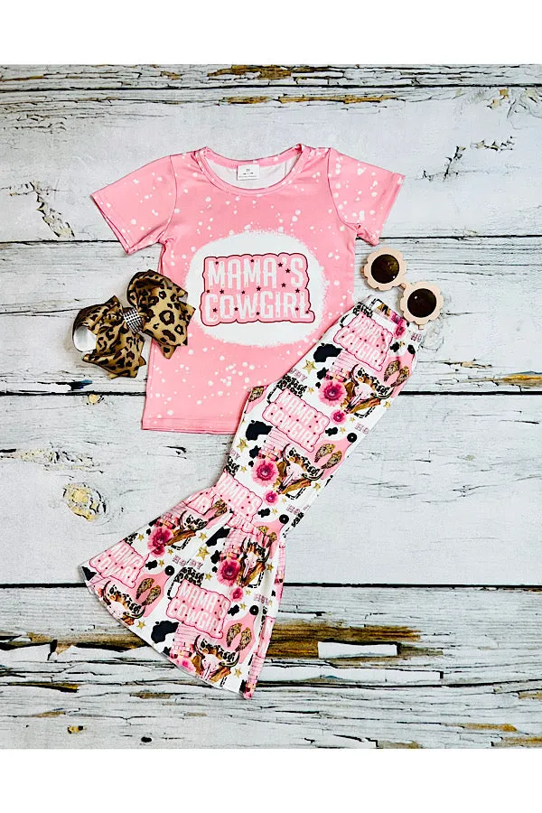 "MAMA'S COWGIRL" light pink 2pc short sleeve set