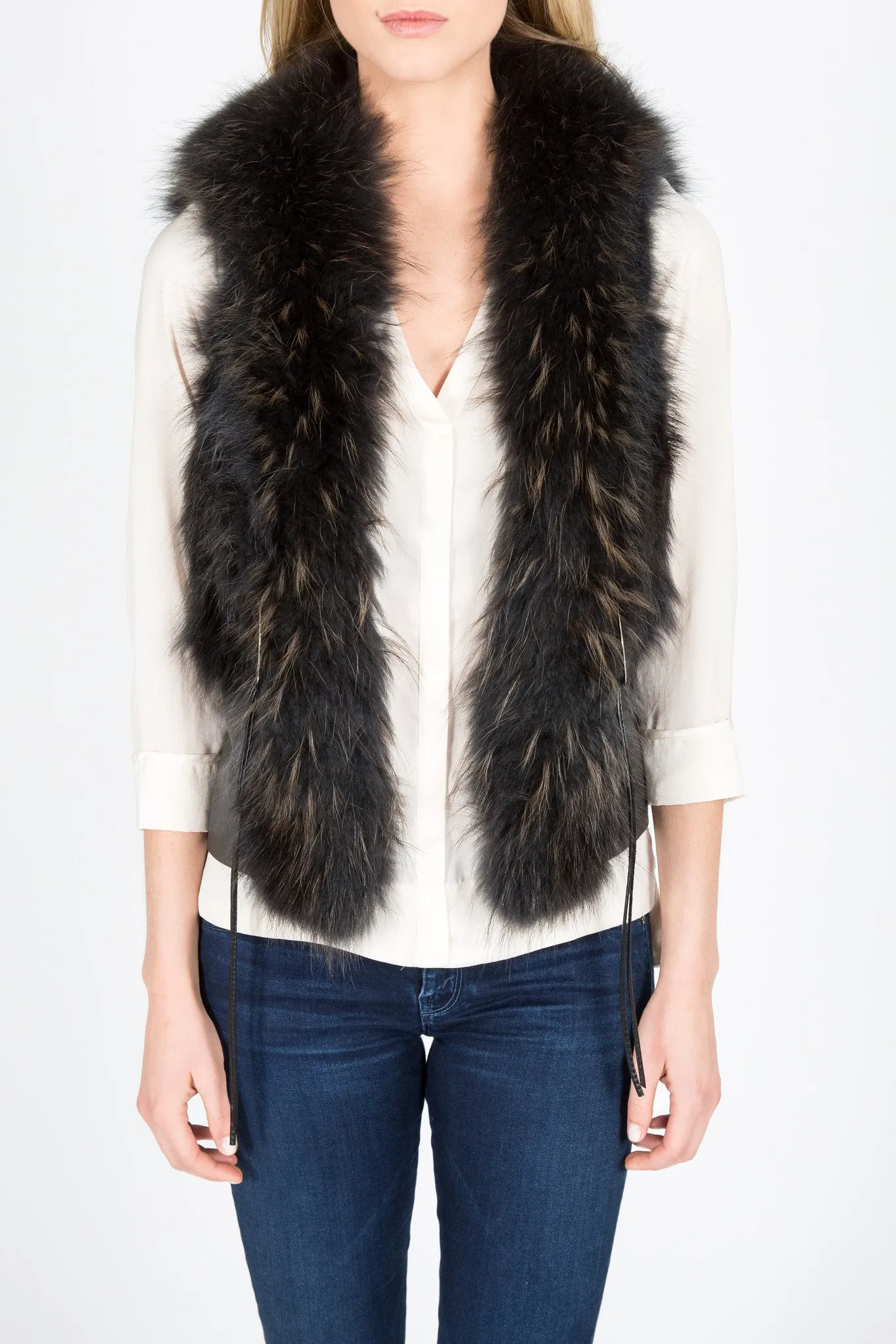 Raccoon Fur & Leather Vest (Black-Dyed)