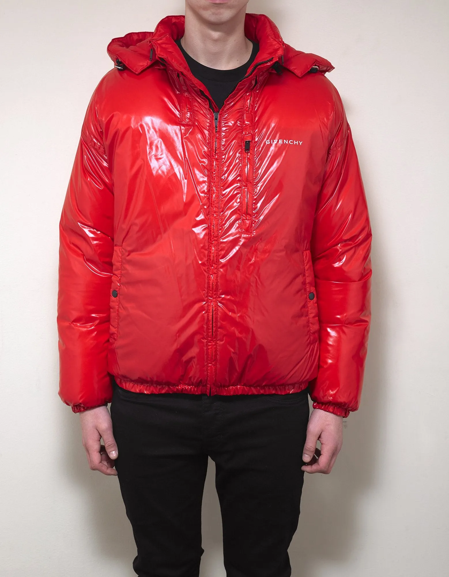 Red Light Nylon Logo Puffer Jacket