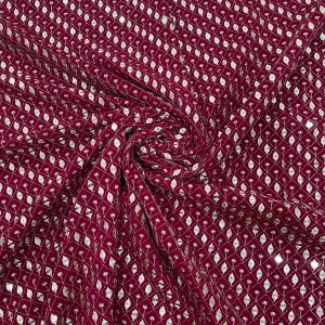 Red Maroon Check Embroidery Sequins Georgette Fabric