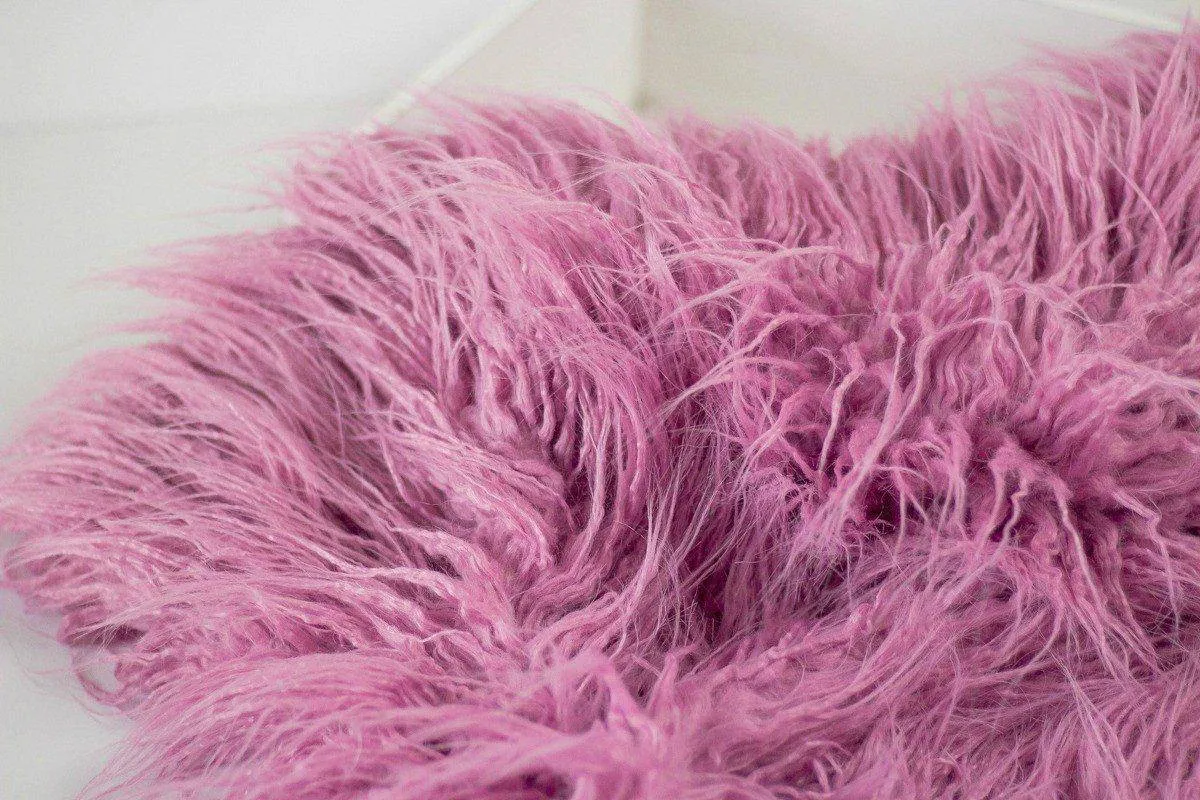 Rose Pink Faux Flokati Alpaca Fur Rug