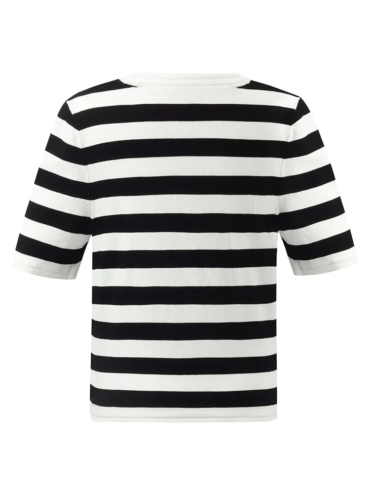 Round Neck Striped Knitted Women Top