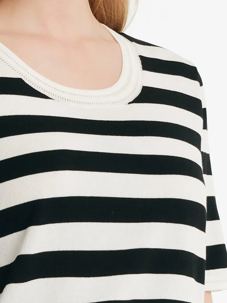 Round Neck Striped Knitted Women Top