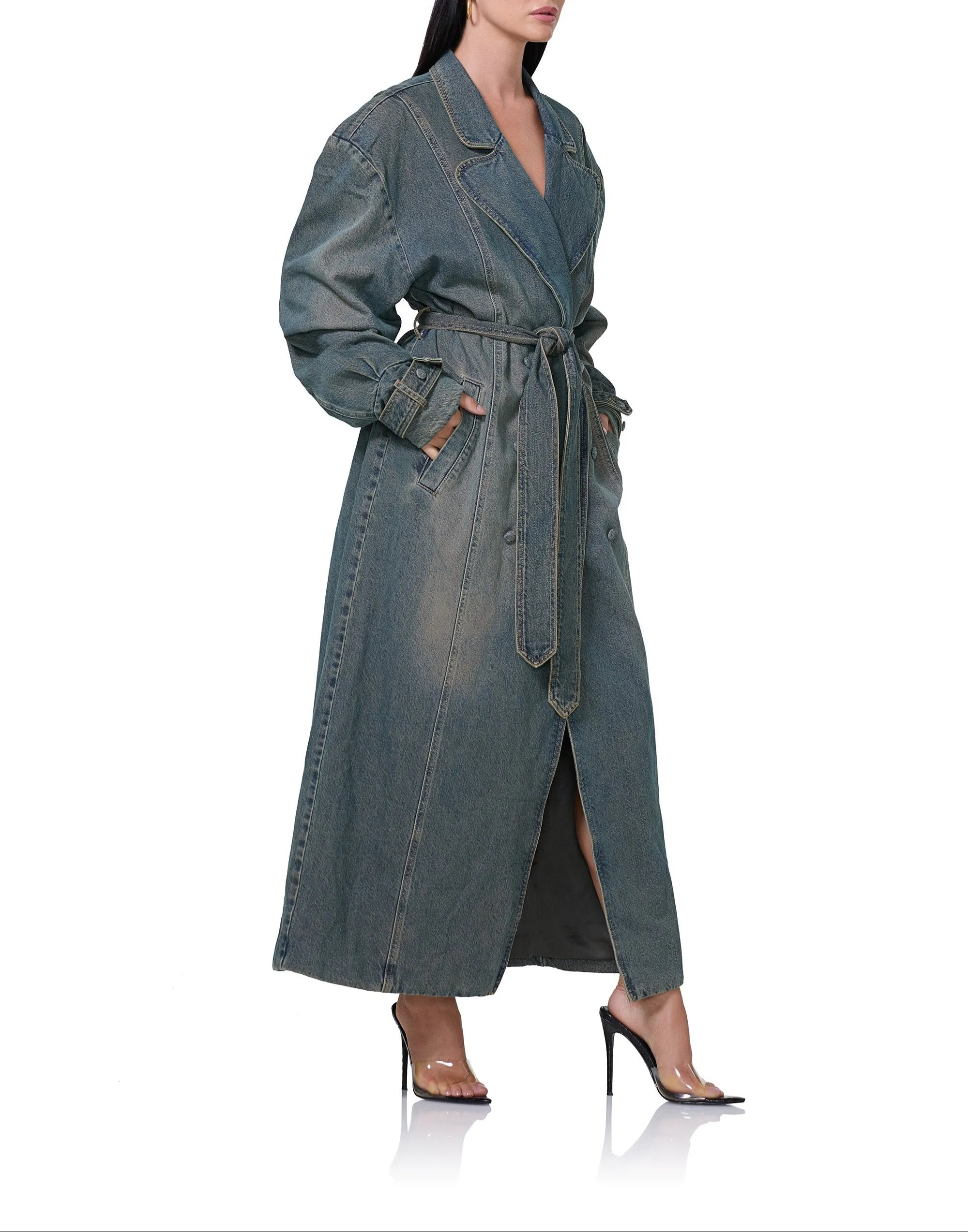 Saint Barrel Sleeve Trench Coat - Tinted Grunge Wash