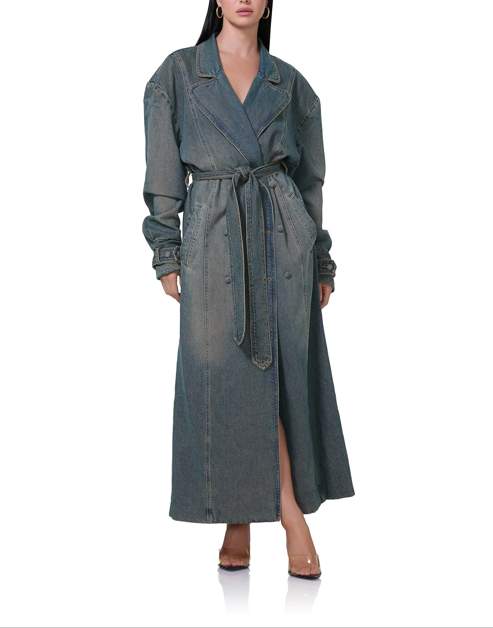 Saint Barrel Sleeve Trench Coat - Tinted Grunge Wash