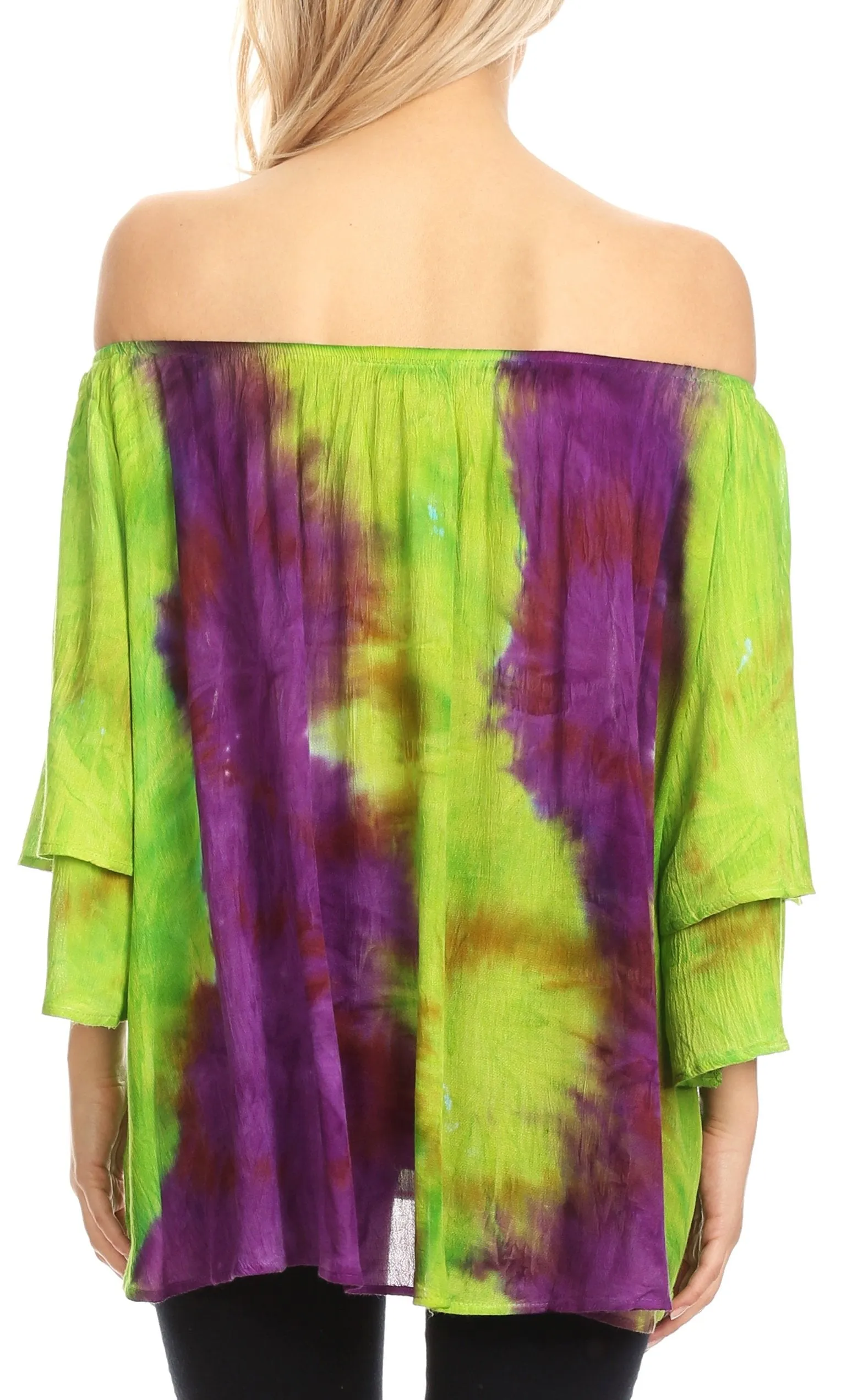 Sakkas Alania Watercolor Tie Dye Double Bell Sleeve Raglan Blouse