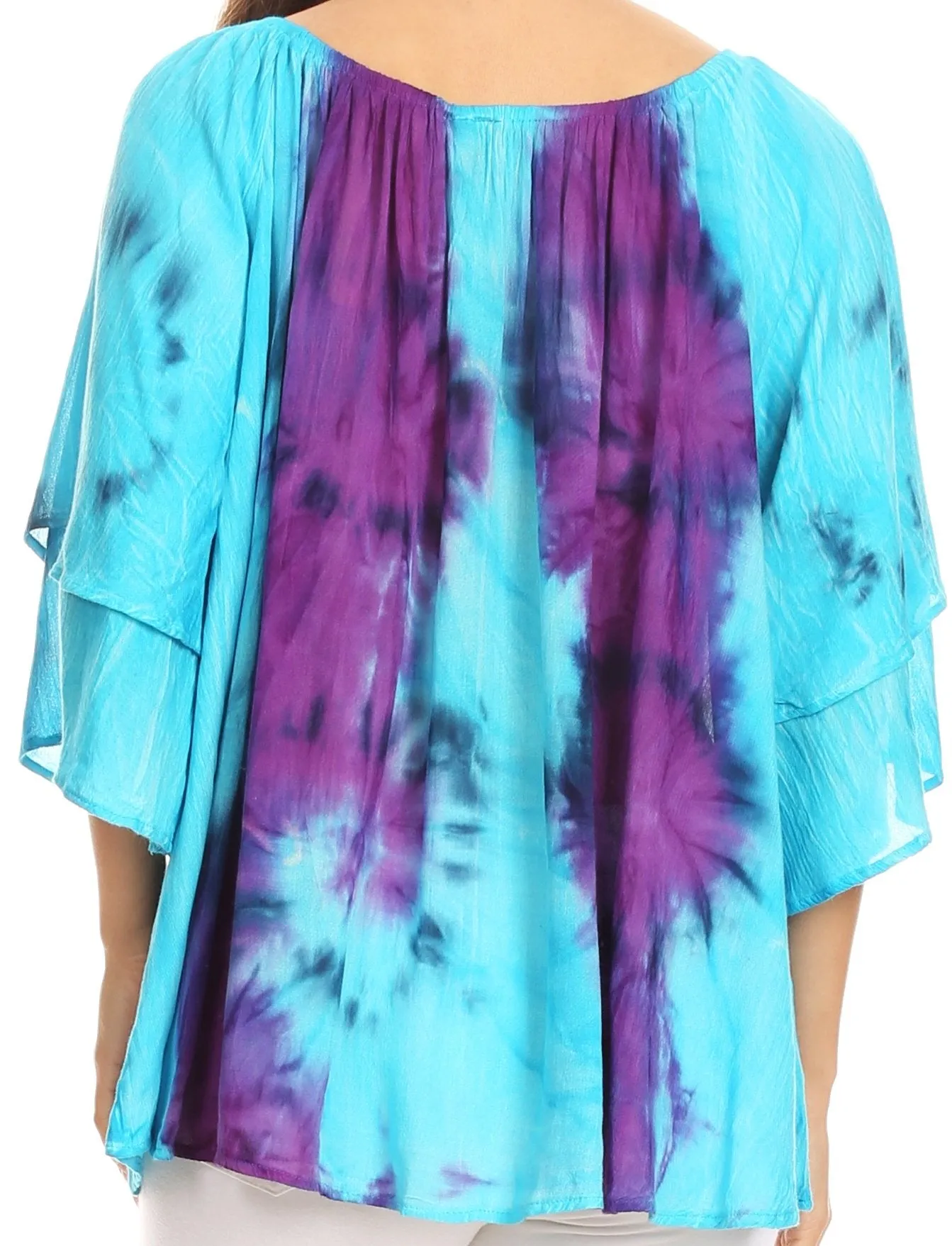 Sakkas Alania Watercolor Tie Dye Double Bell Sleeve Raglan Blouse