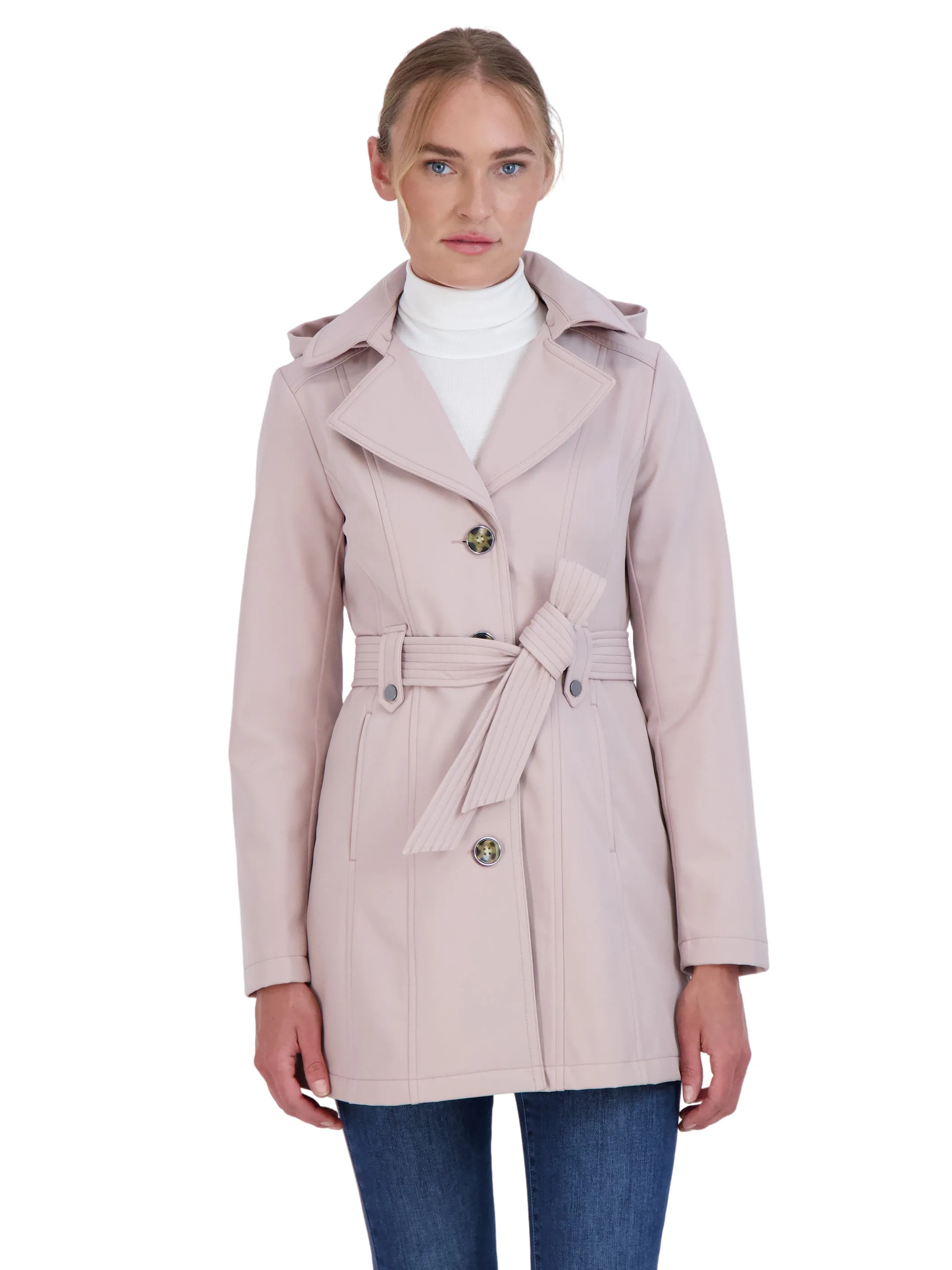 Sebby Collection Women's Softshell Single Breasted Trench with Hood